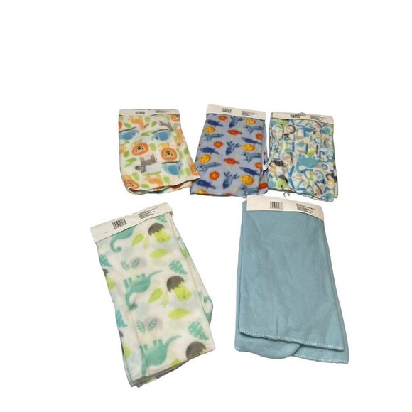 Lot Of 5 Angel of Mine 30 x 30 Fleece Baby Blankets Blue Multicolored - Picture 3 of 4